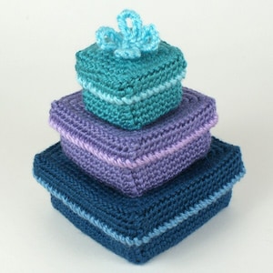 Gift Boxes CROCHET PATTERN digital PDF file download (set of 3 square nesting boxes for storage, gifts and Christmas)
