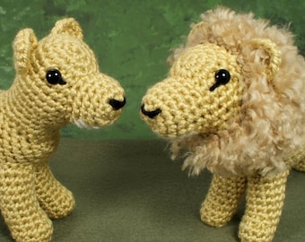 Lion and Lioness - two amigurumi CROCHET PATTERNS digital PDF file download