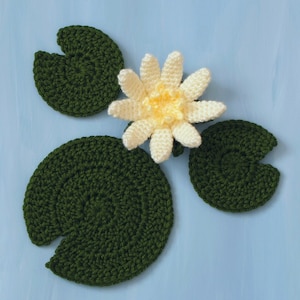 Water Lily flower and leaves CROCHET PATTERN digital PDF file download