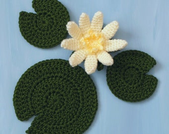 Water Lily flower and leaves CROCHET PATTERN digital PDF file download