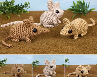 Mini Mammals - Sengi Jerboa Mouse - three amigurumi CROCHET PATTERNS digital PDF file download