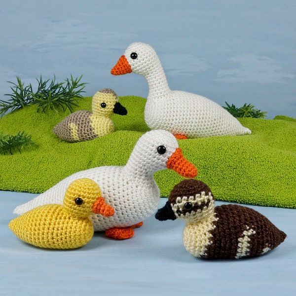 Duck and Goose Families amigurumi CROCHET PATTERNS (adults & babies) digital PDF file download