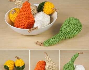 Ornamental Gourds Set 1, three realistic CROCHET PATTERNS digital PDF file download