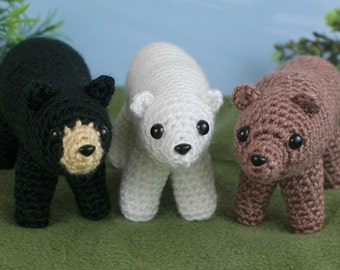Black, Brown & Polar Bears - three amigurumi CROCHET PATTERNS digital PDF file download