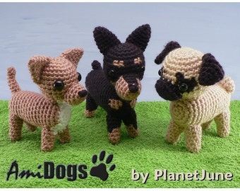 Special Deal - AmiDogs (Set 4) - Chihuahua, Pug, Miniature Pinscher - 3 amigurumi dog CROCHET PATTERNS digital PDF file download