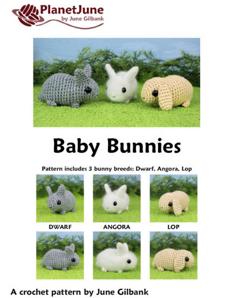 Baby Bunnies 1 & 2 six amigurumi bunny rabbit CROCHET PATTERNS digital PDF file download image 9