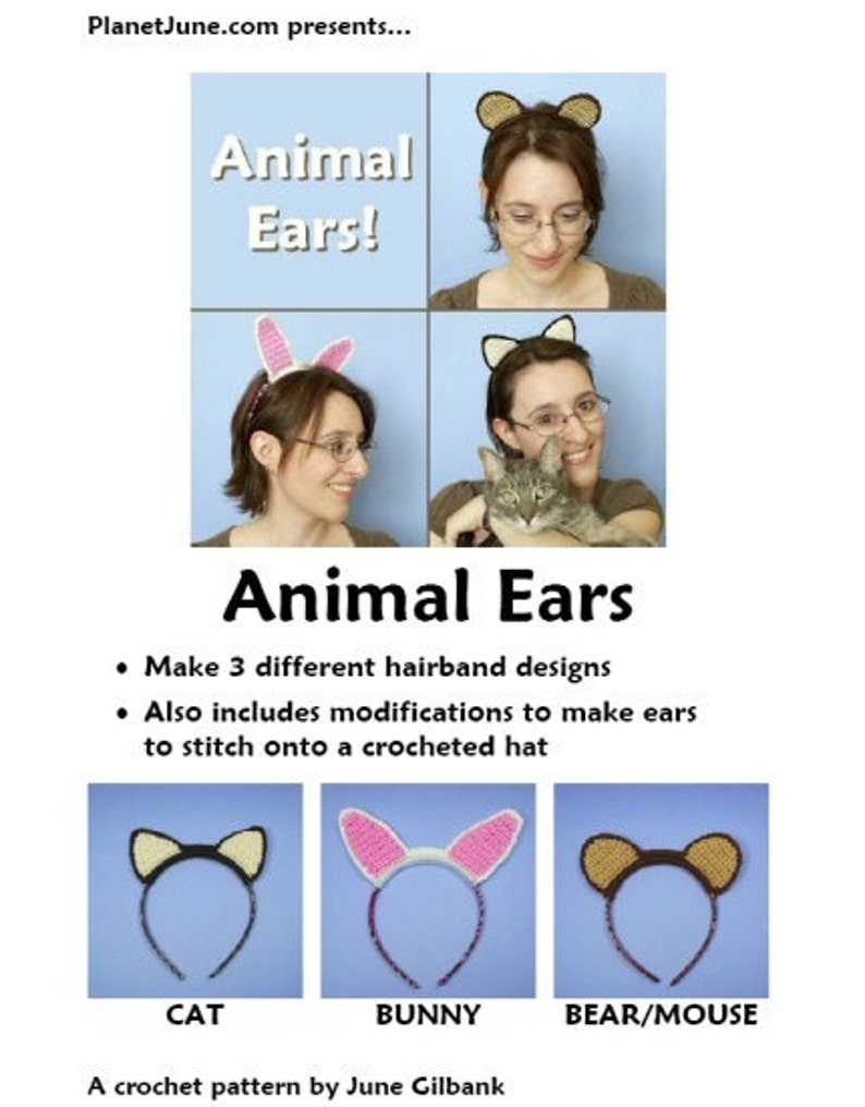 Animal Ears CROCHET PATTERN digital PDF file download for hairbands and hats 画像 6
