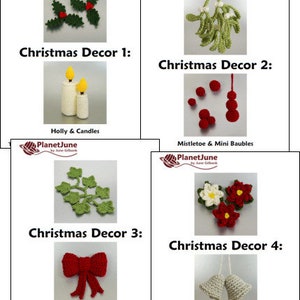 Christmas Decor Sets 1-4 8 seasonal CROCHET PATTERNS digital PDF file download, Holly Ivy Mistletoe Poinsettia Candles Baubles Bow Bells image 8