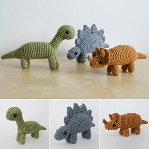 Dinosaurs Set 1 three amigurumi CROCHET PATTERNS digital PDF file download Stegosaurus, Brachiosaurus, Triceratops image 1