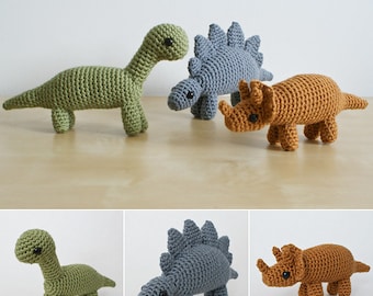 Dinosaurs Set 1 - three amigurumi CROCHET PATTERNS digital PDF file download - Stegosaurus, Brachiosaurus, Triceratops