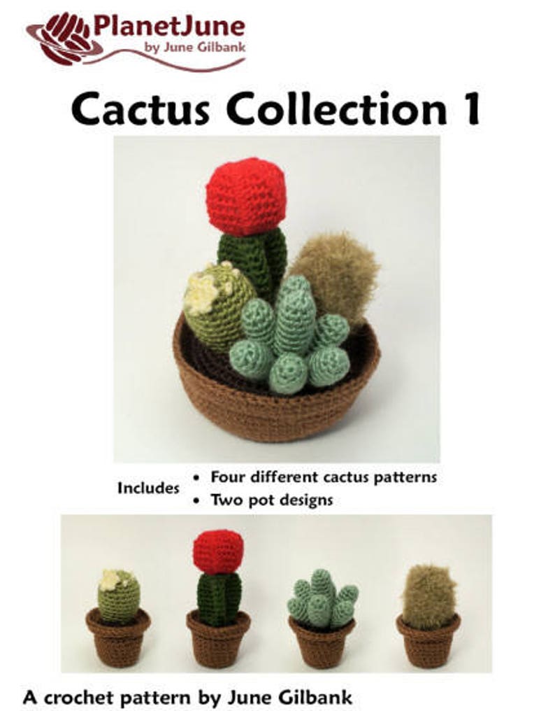 Cactus Collections, eight realistic potted plant CROCHET PATTERNS digital PDF file download image 9