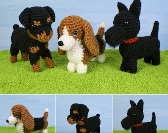 Special Deal - AmiDogs (Set 7) - Basset Hound, Rottweiler, Scottish Terrier - 3 amigurumi dog CROCHET PATTERNS digital PDF file download
