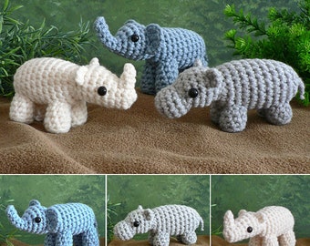 Special Deal - AfricAmi Set 1 - Elephant, Hippo, Rhino amigurumi CROCHET PATTERNS digital PDF file download