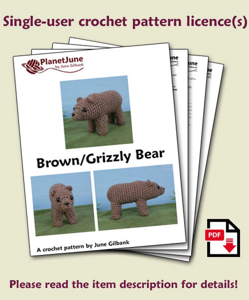 Brown / Grizzly Bear amigurumi CROCHET PATTERN digital PDF file download image 2