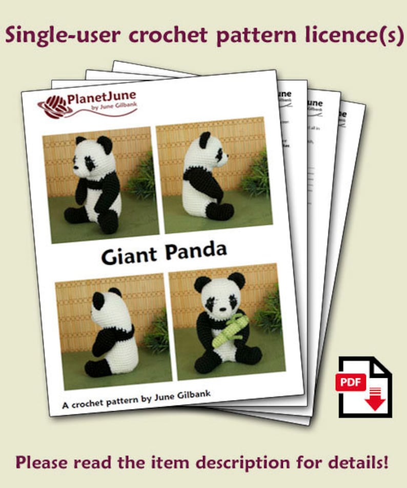 Giant Panda amigurumi CROCHET PATTERN digital PDF file download image 2