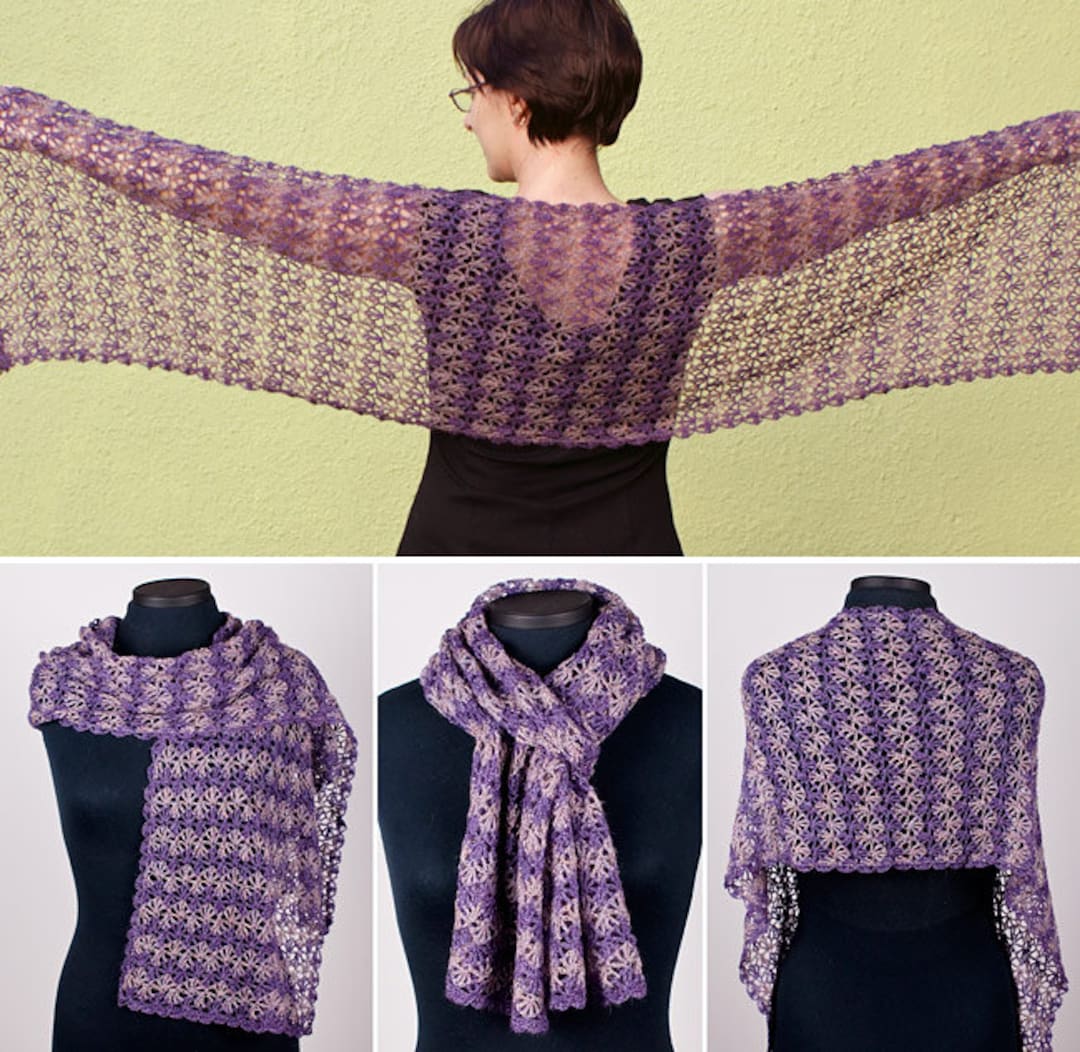 Rippled Lace Rectangular Shawl CROCHET PATTERN Digital PDF File ...