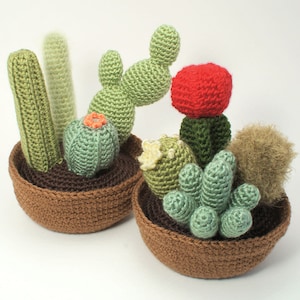 Cactus Collections, eight realistic potted plant CROCHET PATTERNS digital PDF file download