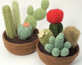 Cactus Collections, eight realistic potted plant CROCHET PATTERNS digital PDF file download