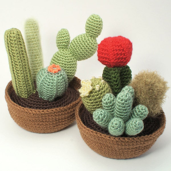 Cactus Collections, eight realistic potted plant CROCHET PATTERNS digital PDF file download