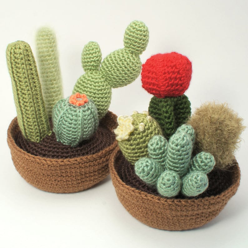 Cactus Collections, eight realistic potted plant CROCHET PATTERNS digital PDF file download image 1