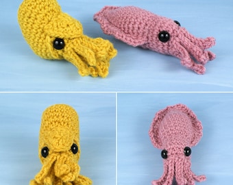 Baby Cephalopods 2 - two amigurumi CROCHET PATTERNS digital PDF file download - Cuttlefish & Nautilus