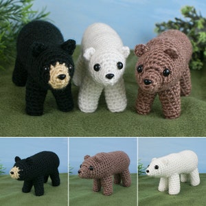 Black, Brown & Polar Bears - three amigurumi CROCHET PATTERNS digital PDF file download
