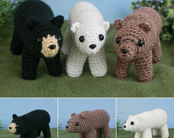 Black, Brown & Polar Bears - three amigurumi CROCHET PATTERNS digital PDF file download