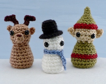 Christmas - PocketAmi Set 4 - Reindeer, Snowman, Xmas Elf amigurumi CROCHET PATTERNS digital PDF file download