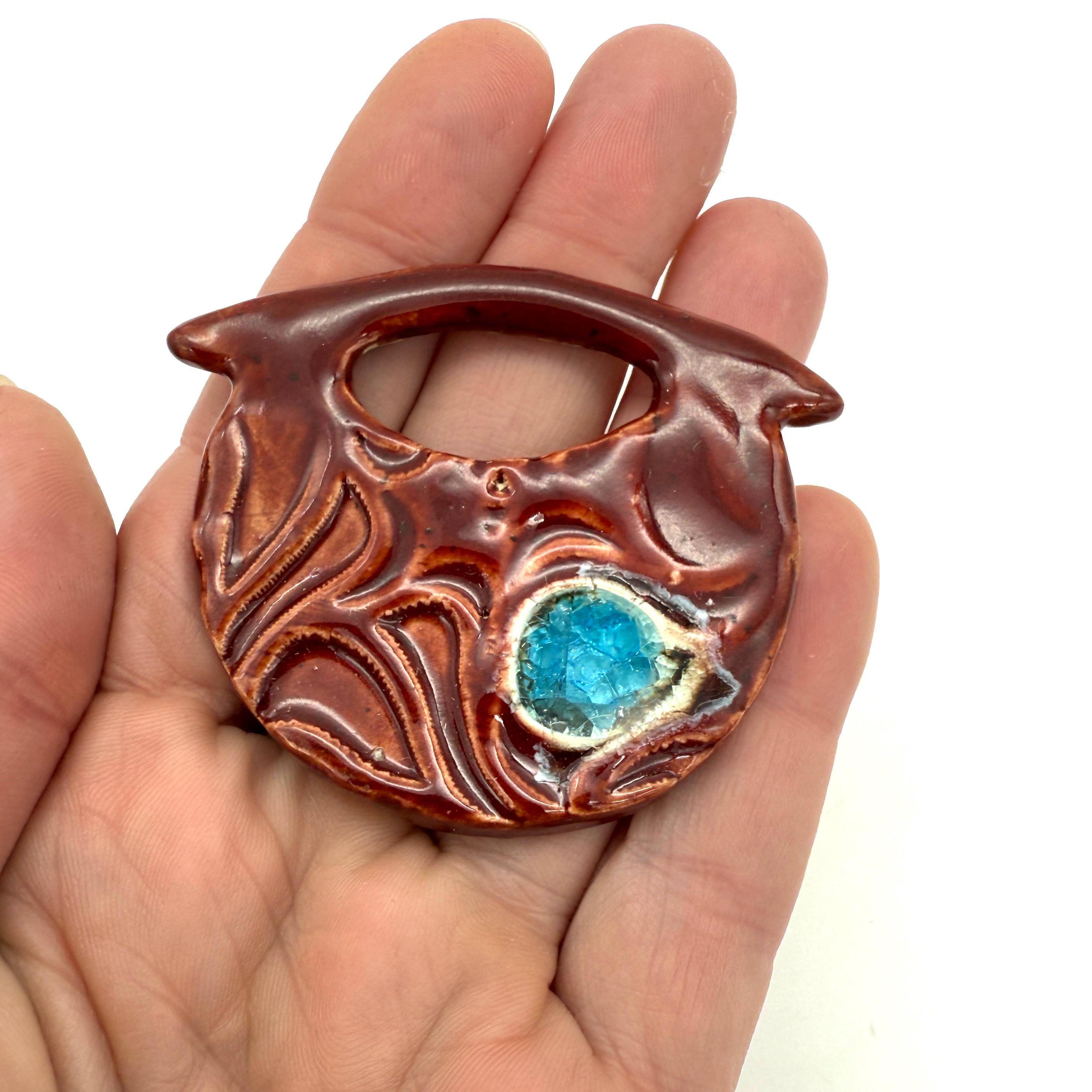 Ceramic Necklace One of a Kind Statement Jewelry Red and Teal Colorful ...