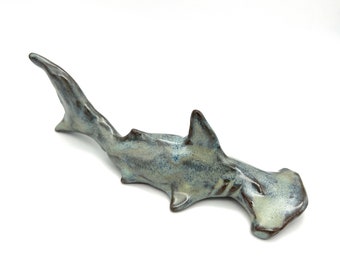 Hammerhead Shark Sculpture, OOAK Ceramic Sea Life Figurine, Blue Ocean Creature Art, Clay Marine Animal Sculpture