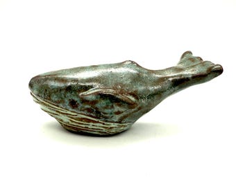 Whale Sculpture Humpback Ceramic Figurine Tiny Blue Whale Ocean Themed Decor Whale Lover Gift for Her Ocean Coastal Decor Marine Life Art