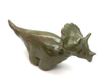 Triceratops Dinosaur Sculpture, One of a Kind Ceramic Dinosaur Figurine, Ancient Creature Art, Clay Dino Sculpture