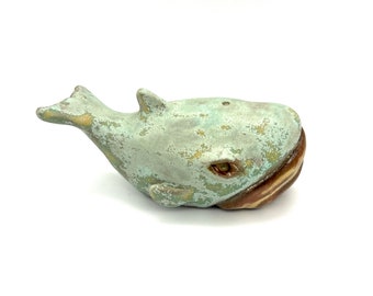 Tiny Humpback Whale Sculpture Sea Life Ceramic Figurine Aqua Whale Animal Sculpture Ocean Life Clay Whale Pottery Baby Whale Sculpture