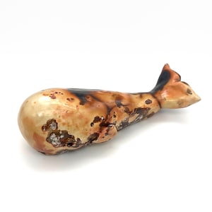 Clay Whale Sculpture Pit Fired Pottery Handmade Ceramic Sea Life Figurine Ocean Art Marine Animal Sculpture Moby Dick Figurine OOAK Whale