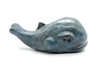 Tiny Sperm Whale Sculpture Sea Life Ceramic Figurine Blue Whale Animal Sculpture Mini Ocean Life Clay Whale Pottery Baby Whale Sculpture