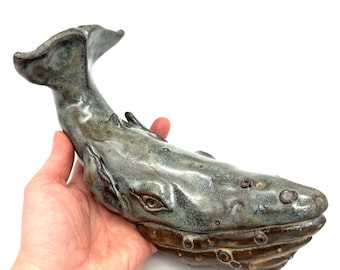 Humpback Whale Sculpture Unique Ceramic Sea Life Figurine Blue Ocean Art Clay Marine Animal Sculpture Handmade Clay Whale