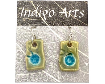 Green & Teal Earrings Clay and Glass Earrings OoaK Unique Jewelry Colorful Earrings Gift for Friend Unique Gift for Her Handmade Jewelry