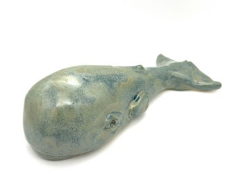 Sperm Whale Sculpture, OOAK Ceramic Sea Life Figurine, Blue Ocean Creature Art, Clay Marine Animal Sculpture, Moby Dick