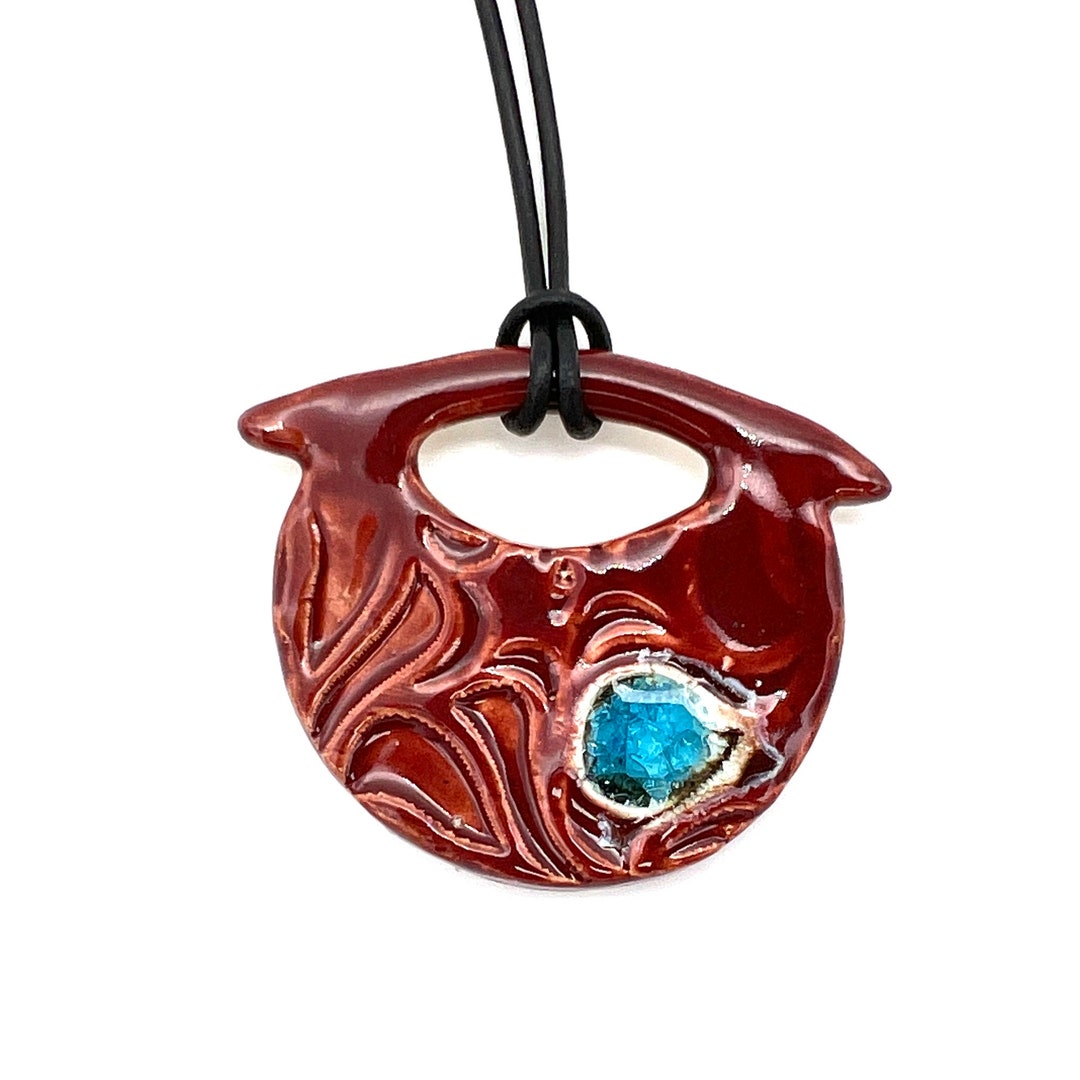 Ceramic Necklace One of a Kind Statement Jewelry Red and Teal Colorful ...