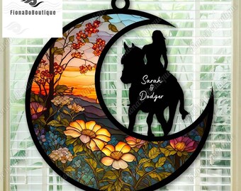 Custom Girl And Horse Suncatcher Ornament, Personalized Horse Mom Window Hanging, Gift For Mom, Gift For Horse Lovers, Mother's Day Gift