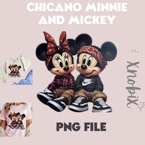 Pegatinas de la pareja chicana de Minnie y Mickey: arte de sublimación digital, pegatinas retro imprimibles, diseños personalizados para hacer uno mismo, descarga instantánea