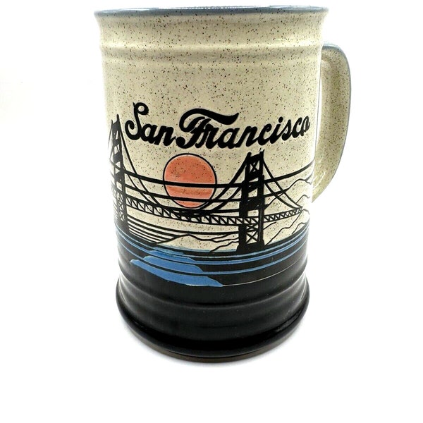 MICO San Francisco Coffee Stoneware Mug Golden Gate Bridge Sunset 1982 VTG