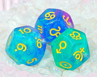 Astrologitärningsset * Zodiac * Polyedrisk * Spådomsverktyg