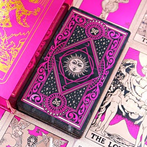 Jeu de tarot étanche, or rose et magenta * Tarot feuille d&#39;or * Cartes de tarot * Tarot Rider-Waite 78