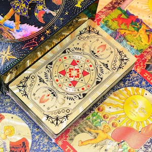 Baraja de tarot negra y dorada resistente al agua * Tarot con lámina de oro * Cartas del tarot * 78 cartas del tarot Rider-Waite
