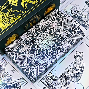 Jeu de tarot étanche * Tarot en feuille d'or * Holographique * Cartes de tarot * Mandala * Tarot Cavalier–Attente 78