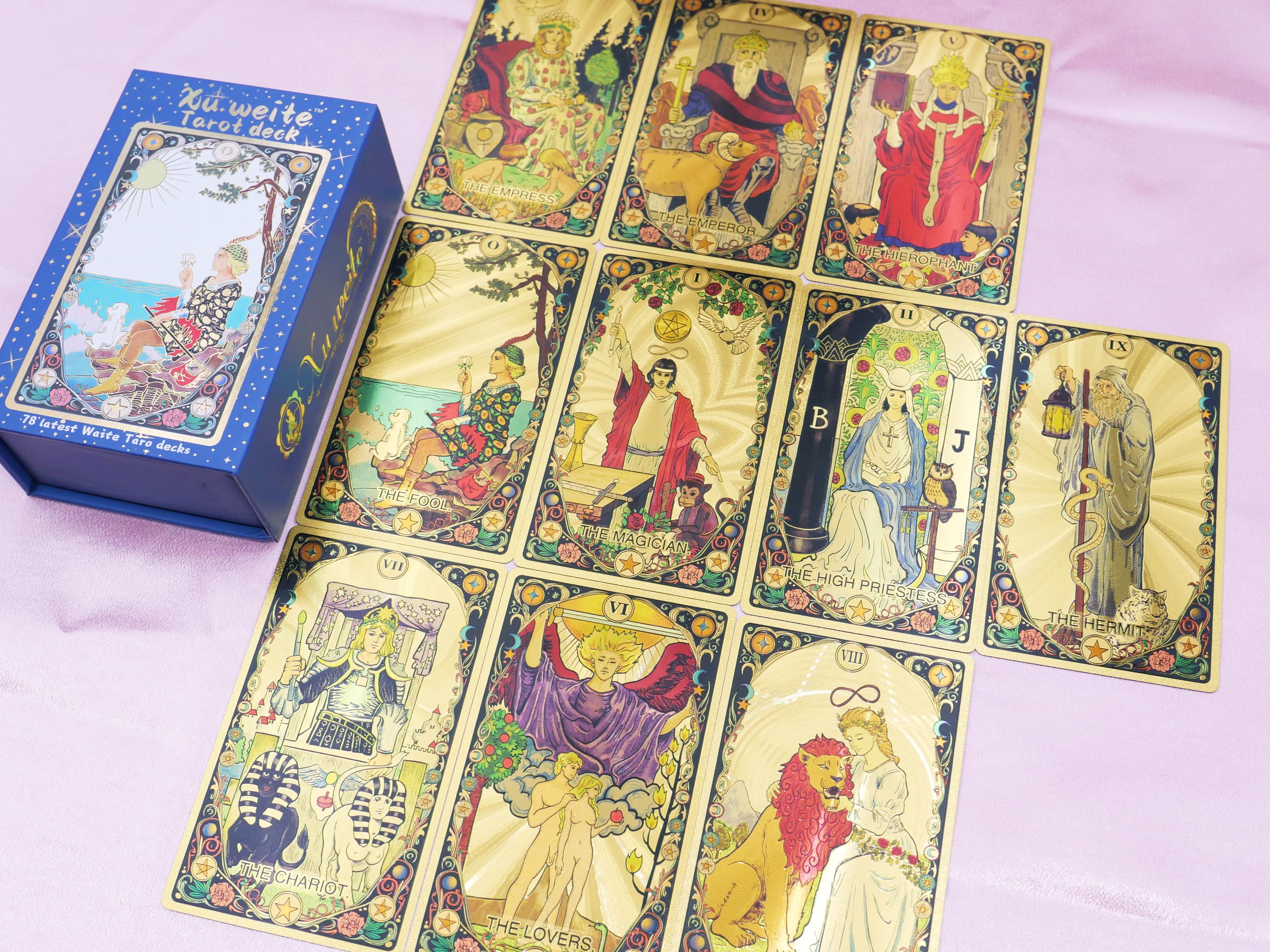 Baraja De Tarot Dorada De 78 Cartas, PVC Impermeable Y Antiarrugas, Diseño Rider Waite Con Estrellas Y Luna, Ideal Para Lecturas Místicas Y Regalo