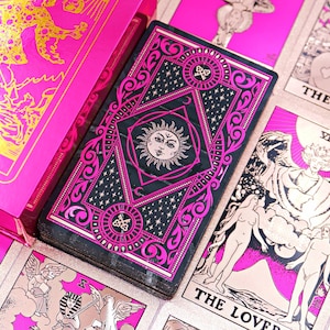 Waterdicht magenta roségoud tarotdeck * Goudfolie tarot * Tarotkaarten * 78 Rider-Waite Tarot