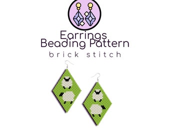 Sheeps Beaded Earrings Pattern | Brick Stitch Pattern with Word Chart |