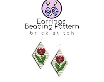 Tulip Beaded Earrings Pattern | Brick Stitch Pattern with Word Chart |